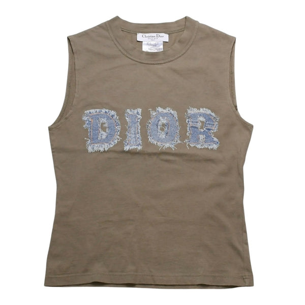 Christian Dior クリスチャンディオール タンクトップ 3P16155302 サイズ38 デニムロゴ サンドカーキ ガリアーノ期 美品 中古 4a002893