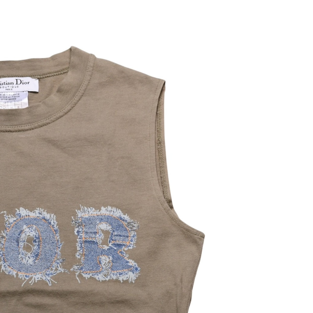 Christian Dior クリスチャンディオール タンクトップ 3P16155302 サイズ38 デニムロゴ サンドカーキ ガリアーノ期 美品 中古 4a002893