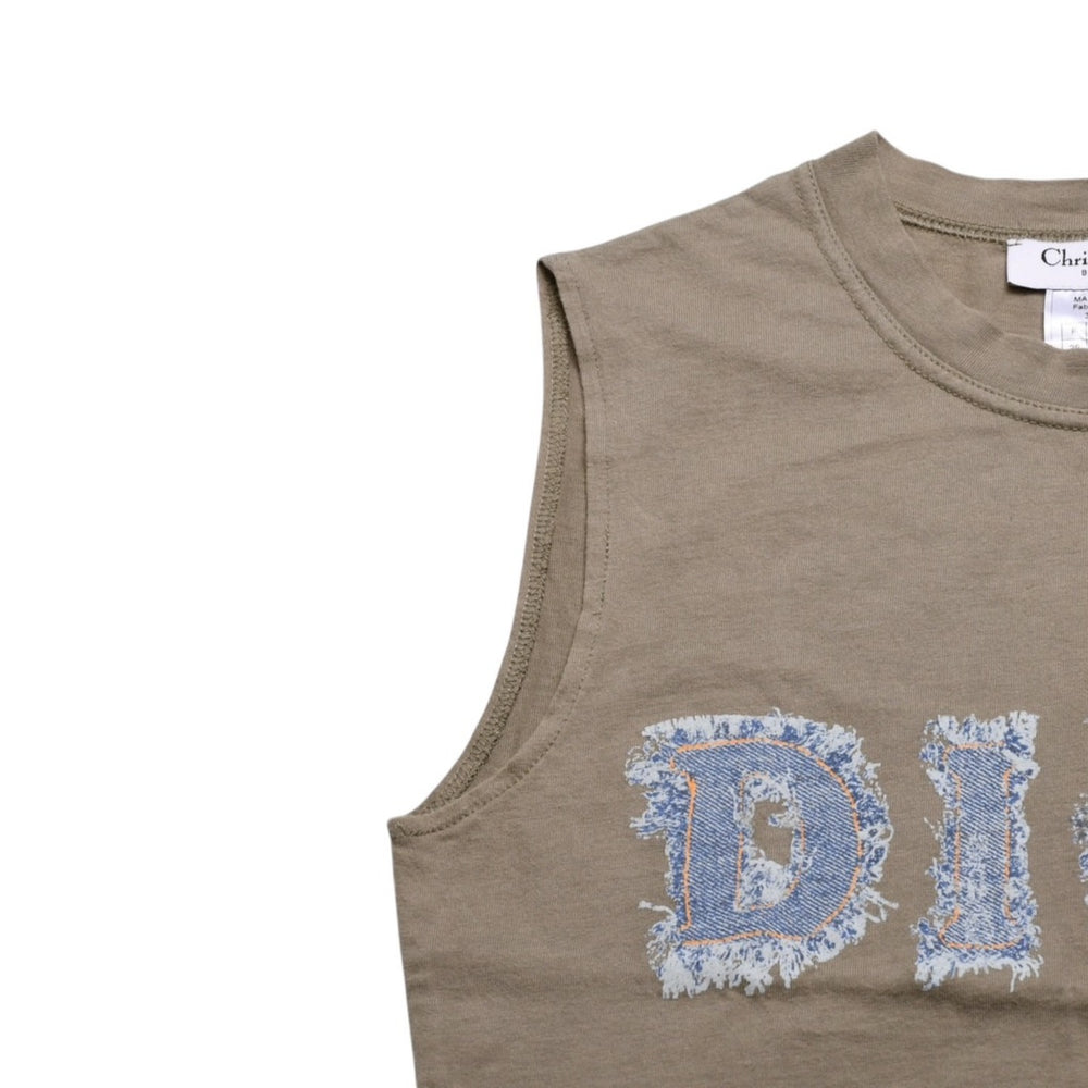 Christian Dior クリスチャンディオール タンクトップ 3P16155302 サイズ38 デニムロゴ サンドカーキ ガリアーノ期 美品 中古 4a002893
