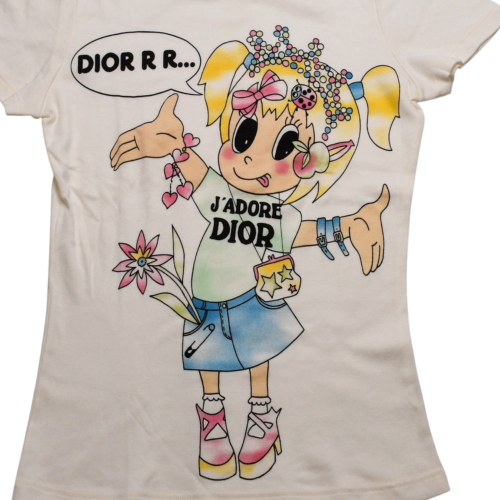 極美品 Christian Dior クリスチャンディオール ヴィンテージ リンガーTシャツ ガリアーノ期 Tシャツ ホワイト ブルー 平成レトロデザイン 5E16155204 中古 4a002896