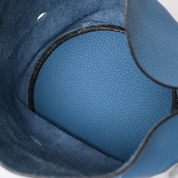 Very Good Condition HERMES Manjoir PM Handbag Blue Jean Taurillon Clemence Drawstring Type K Engraved Silver Hardware Used 4a002906