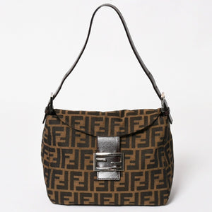 Very Good Condition FENDI Mamma Bucket One Shoulder Bag 2228 26425 Brown Zucca Pattern Silver Hardware Used 4a003218