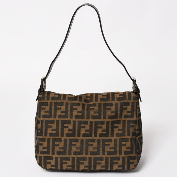 Very Good Condition FENDI Mamma Bucket One Shoulder Bag 2228 26425 Brown Zucca Pattern Silver Hardware Used 4a003218