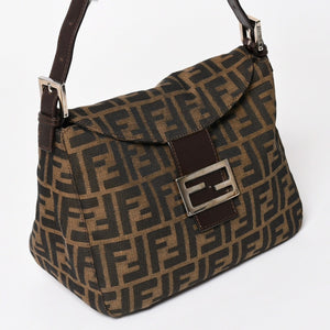 Very Good Condition FENDI Mamma Bucket One Shoulder Bag 2228 26425 Brown Zucca Pattern Silver Hardware Used 4a003218