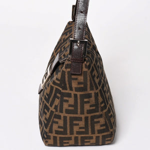 Very Good Condition FENDI Mamma Bucket One Shoulder Bag 2228 26425 Brown Zucca Pattern Silver Hardware Used 4a003218