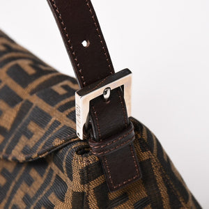 Very Good Condition FENDI Mamma Bucket One Shoulder Bag 2228 26425 Brown Zucca Pattern Silver Hardware Used 4a003218