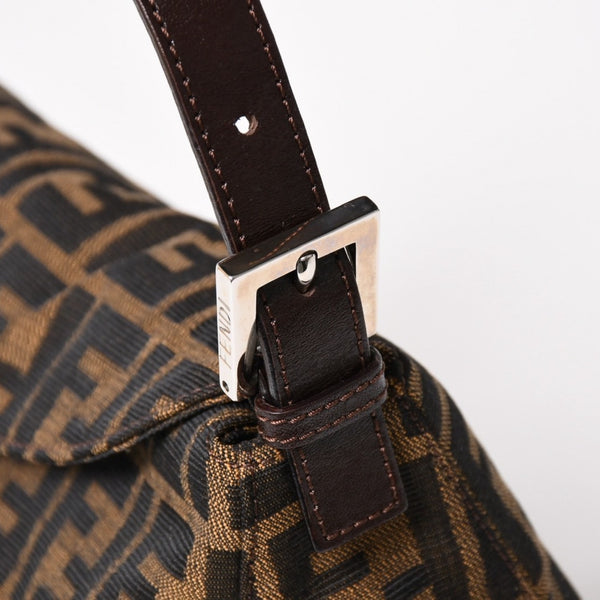 Very Good Condition FENDI Mamma Bucket One Shoulder Bag 2228 26425 Brown Zucca Pattern Silver Hardware Used 4a003218