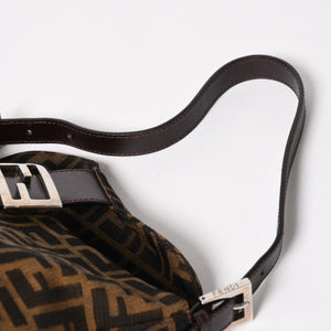 Very Good Condition FENDI Mamma Bucket One Shoulder Bag 2228 26425 Brown Zucca Pattern Silver Hardware Used 4a003218