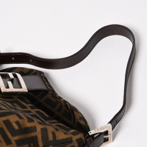 Very Good Condition FENDI Mamma Bucket One Shoulder Bag 2228 26425 Brown Zucca Pattern Silver Hardware Used 4a003218