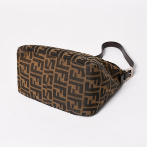 Very Good Condition FENDI Mamma Bucket One Shoulder Bag 2228 26425 Brown Zucca Pattern Silver Hardware Used 4a003218