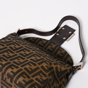 Very Good Condition FENDI Mamma Bucket One Shoulder Bag 2228 26425 Brown Zucca Pattern Silver Hardware Used 4a003218