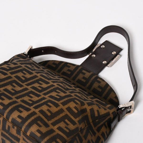 Very Good Condition FENDI Mamma Bucket One Shoulder Bag 2228 26425 Brown Zucca Pattern Silver Hardware Used 4a003218