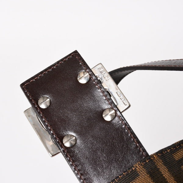 Very Good Condition FENDI Mamma Bucket One Shoulder Bag 2228 26425 Brown Zucca Pattern Silver Hardware Used 4a003218