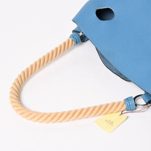 Very Good Condition HERMES Manjoir PM Handbag Blue Jean Taurillon Clemence Drawstring Type K Engraved Silver Hardware Used 4a002906