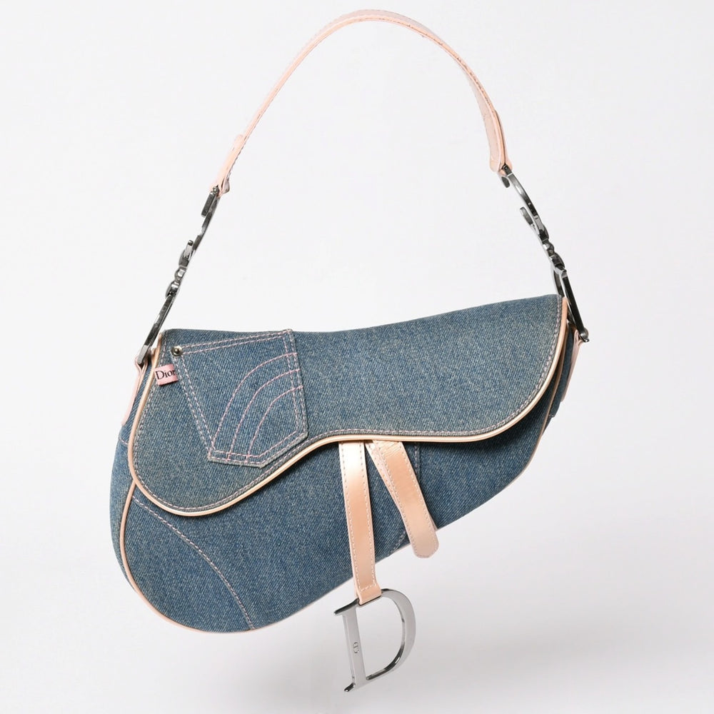 Very Good Condition CHRISTIAN DIOR Saddle Bag One Shoulder Bag Galliano Period Denim Pink Used 4a003084