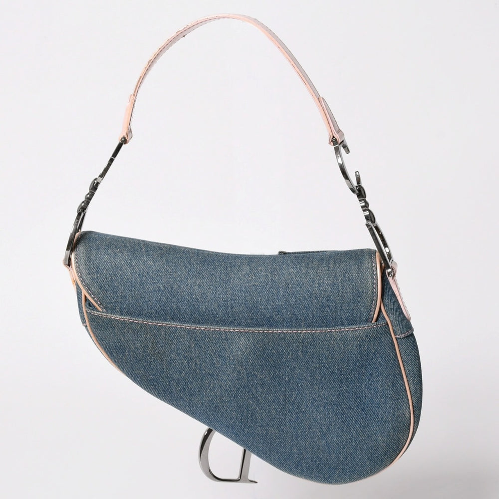 Very Good Condition CHRISTIAN DIOR Saddle Bag One Shoulder Bag Galliano Period Denim Pink Used 4a003084