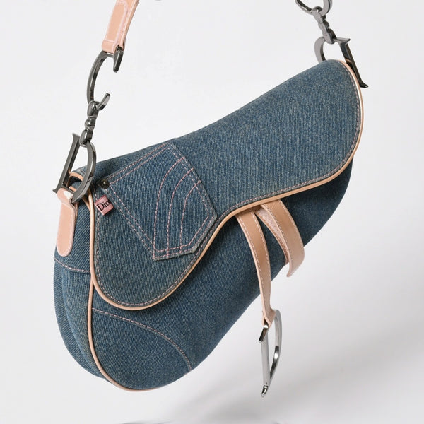 極美品 CHRISTIAN DIOR クリスチャンディオール サドルバッグ ワンショルダーバッグ ガリアーノ期 デニム ピンク 中古 4a003084