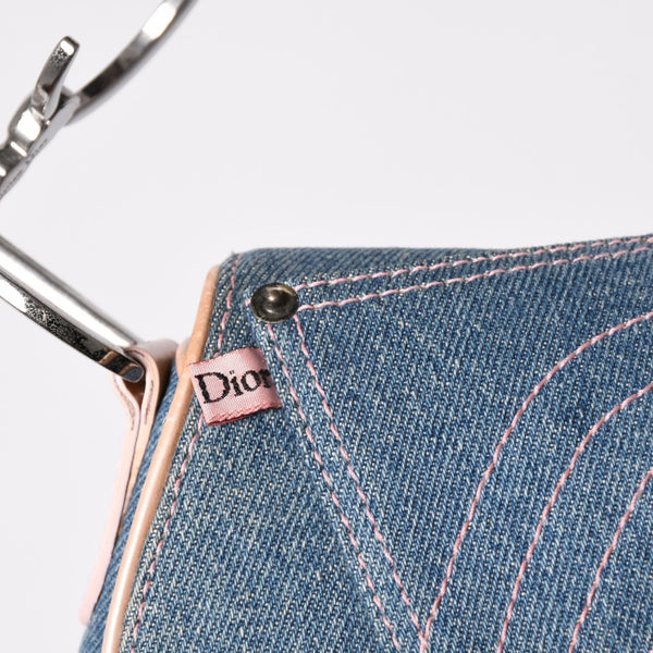 極美品 CHRISTIAN DIOR クリスチャンディオール サドルバッグ ワンショルダーバッグ ガリアーノ期 デニム ピンク 中古 4a003084