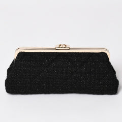 新品未使用 CHANEL シャネル クラッチバック ポーチ 30番台 ココマーク ツイード がま口 ブラック ゴールド ゴールド金具 中古 4a002761