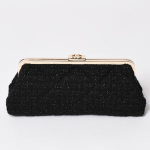 新品未使用 CHANEL シャネル クラッチバック ポーチ 30番台 ココマーク ツイード がま口 ブラック ゴールド ゴールド金具 中古 4a002761