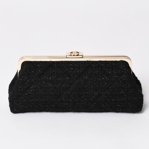 新品未使用 CHANEL シャネル クラッチバック ポーチ 30番台 ココマーク ツイード がま口 ブラック ゴールド ゴールド金具 中古 4a002761