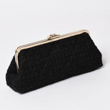 画像をギャラリービューアに読み込む, 新品未使用 CHANEL シャネル クラッチバック ポーチ 30番台 ココマーク ツイード がま口 ブラック ゴールド ゴールド金具 中古 4a002761