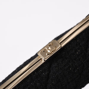 新品未使用 CHANEL シャネル クラッチバック ポーチ 30番台 ココマーク ツイード がま口 ブラック ゴールド ゴールド金具 中古 4a002761