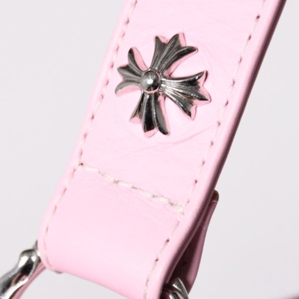新品同様 CHROME HEARTS クロムハーツ ヴァインダガー チキンナゲット スモール ハンドバッグ レザー SV925 ピンク 中古 4a003118
