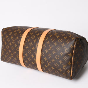 LOUIS VUITTON ルイヴィトン モノグラム キーポル45 ボストンバッグ M41428 PVC ヌメ革 ブラウン ゴールド金具 美品 中古 4a002922