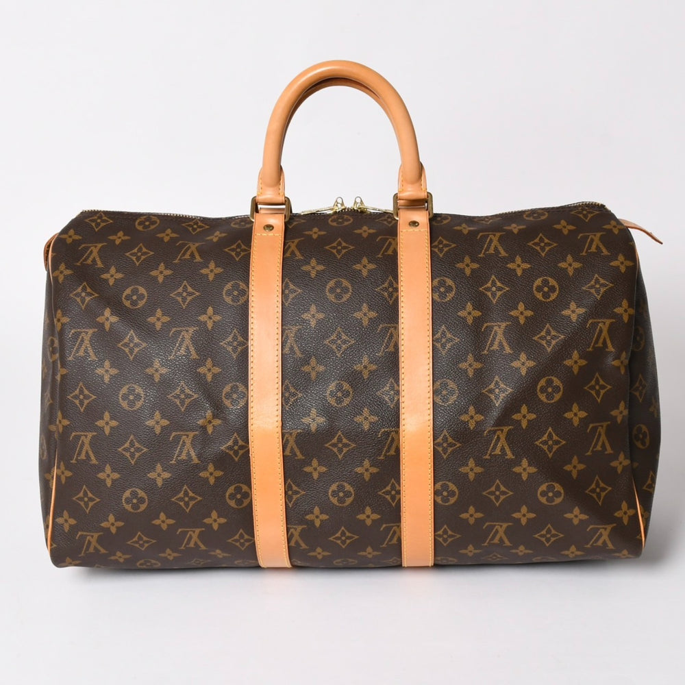 LOUIS VUITTON Monogram Keepall 45 Boston Bag M41428 PVC Tanned Leather Brown Gold Hardware Good Condition Used 4a002922