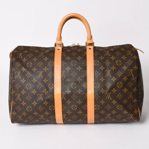 LOUIS VUITTON ルイヴィトン モノグラム キーポル45 ボストンバッグ M41428 PVC ヌメ革 ブラウン ゴールド金具 美品 中古 4a002922