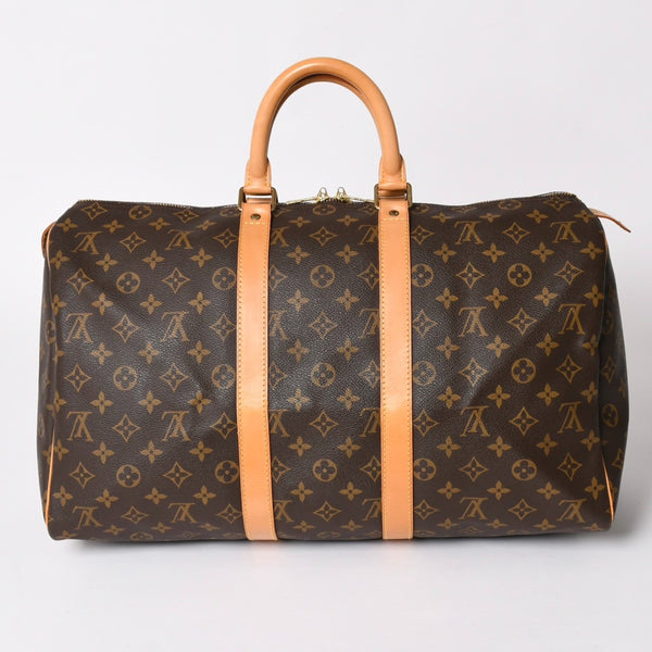LOUIS VUITTON ルイヴィトン モノグラム キーポル45 ボストンバッグ M41428 PVC ヌメ革 ブラウン ゴールド金具 美品 中古 4a002922