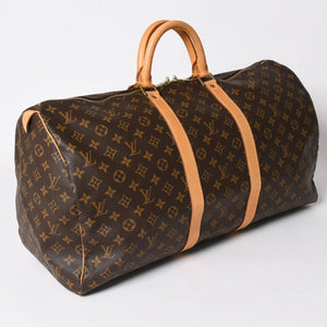 極美品 LOUIS VUITTON ルイヴィトン キーポル55 ボストンバッグ M41414 モノグラム ブラウン ゴールド金具 中古 4a003185