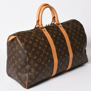 LOUIS VUITTON ルイヴィトン モノグラム キーポル45 ボストンバッグ M41428 PVC ヌメ革 ブラウン ゴールド金具 美品 中古 4a002922