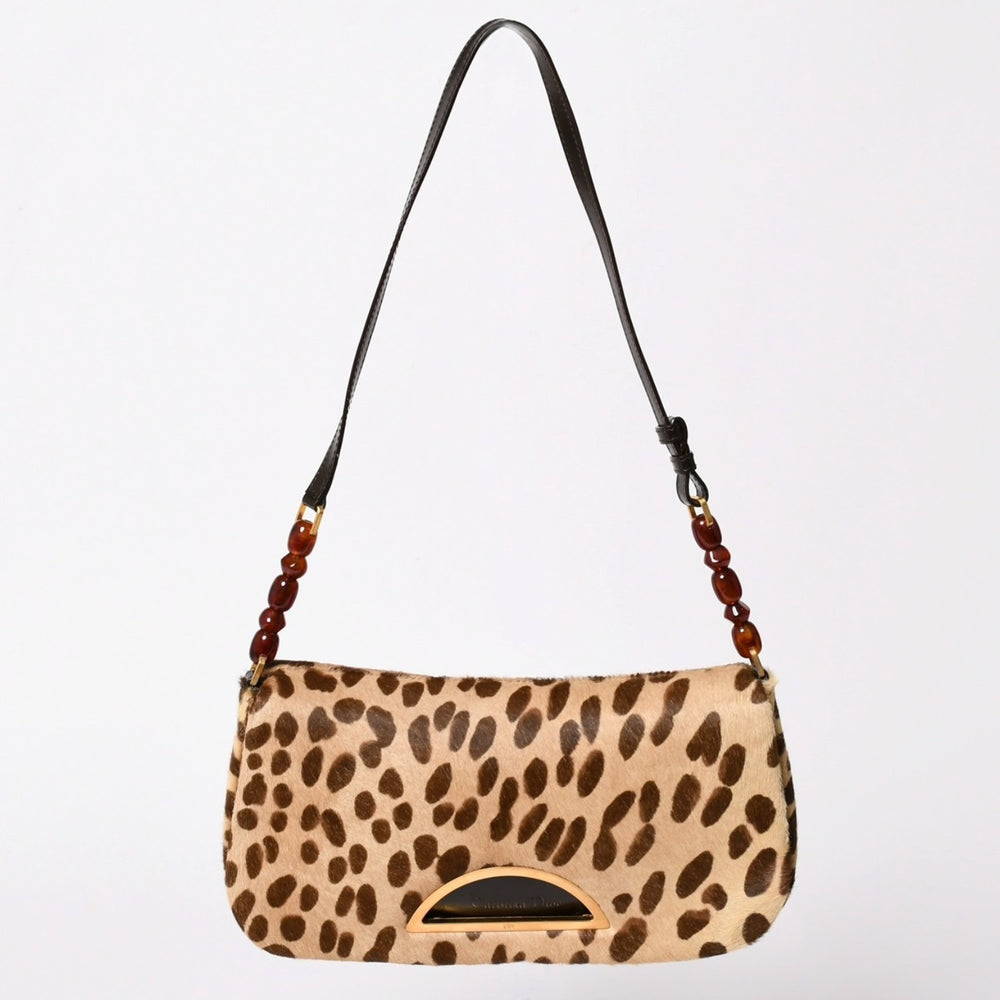 Very Good Condition Christian Dior Haraco One Shoulder Bag MA-0010 Maris Pearl Leopard Galliano Period Used 4a002924
