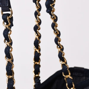 新品同様 CHANEL シャネル ドーヴィルPM チェーントートバッグ ショルダーバッグ デニムキャンバス 17番台 ココマーク レザー ネイビー ゴールド金具 A47001 中古 4a003075