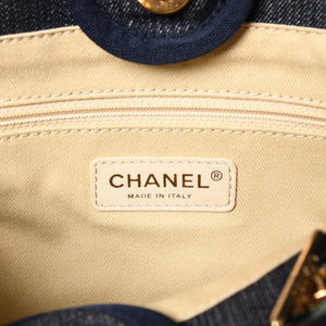 新品同様 CHANEL シャネル ドーヴィルPM チェーントートバッグ ショルダーバッグ デニムキャンバス 17番台 ココマーク レザー ネイビー ゴールド金具 A47001 中古 4a003075