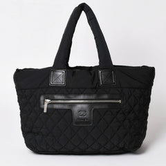 極美品 CHANEL シャネル コココクーン ナイロントートバッグ ナイロンキルティング CCマーク ココマーク レザー シルバー金具 中古 4a003087