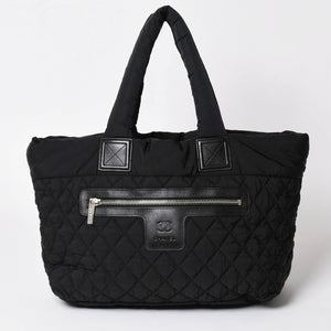 極美品 CHANEL シャネル コココクーン ナイロントートバッグ ナイロンキルティング CCマーク ココマーク レザー シルバー金具 中古 4a003087