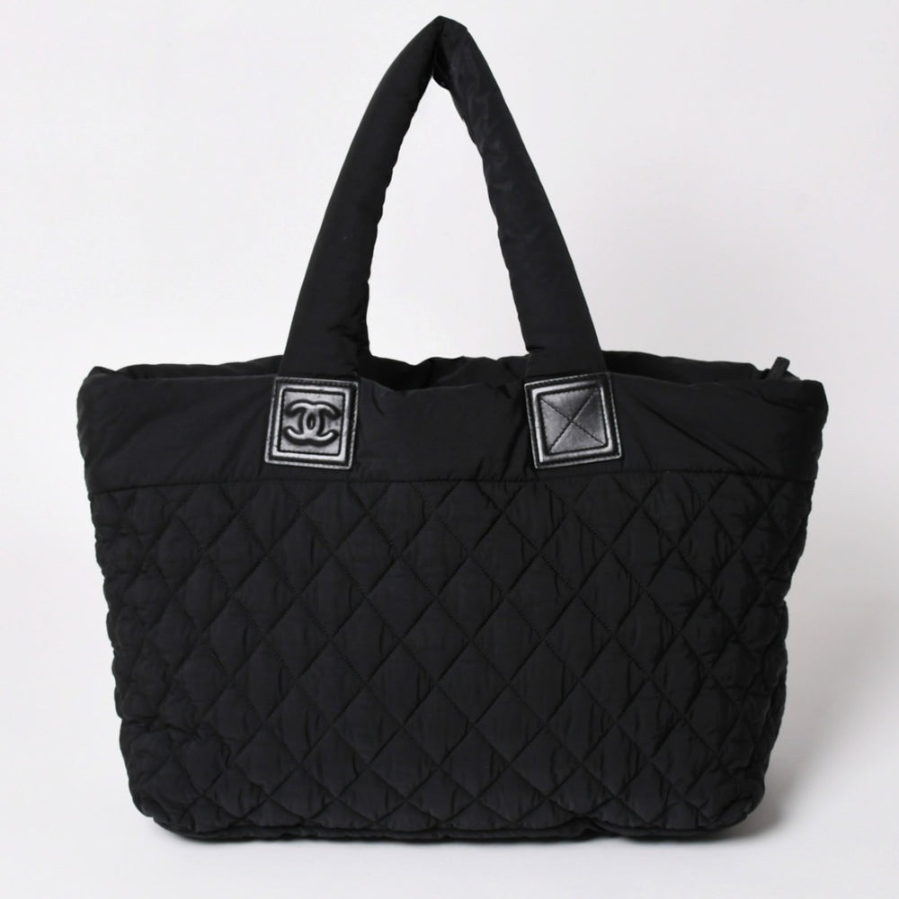 極美品 CHANEL シャネル コココクーン ナイロントートバッグ ナイロンキルティング CCマーク ココマーク レザー シルバー金具 中古 4a003087