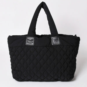 極美品 CHANEL シャネル コココクーン ナイロントートバッグ ナイロンキルティング CCマーク ココマーク レザー シルバー金具 中古 4a003087