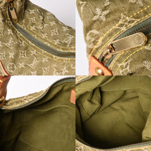 極美品 ルイヴィトン モノグラムデニム バギーGM M95211 グリーン ホワイト ゴールド金具 ヌメ革 中古 4a003076