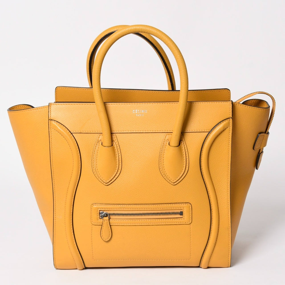 極美品 CELINE セリーヌ ラゲージ ミニショッパー ショルダーバッグ ハンドバッグ フィービー期 イエロー カーフスキン スエード ゴールド金具 S-AT-0114 S-CU-0114 廃盤 中古 4a002926