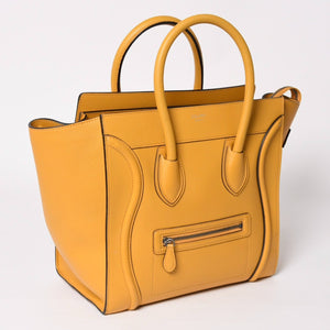 極美品 CELINE セリーヌ ラゲージ ミニショッパー ショルダーバッグ ハンドバッグ フィービー期 イエロー カーフスキン スエード ゴールド金具 S-AT-0114 S-CU-0114 廃盤 中古 4a002926