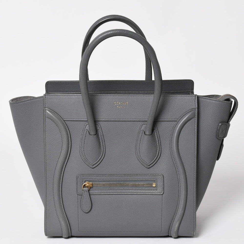CELINE セリーヌ ラゲージマイクロショッパー ショルダーバッグ ハンドバッグ フィービー期 スリ グレー カーフスキン スエード ゴールド金具 廃盤 美品 中古 4a002931