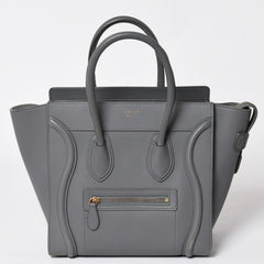CELINE セリーヌ ラゲージマイクロショッパー ショルダーバッグ ハンドバッグ フィービー期 スリ グレー カーフスキン スエード ゴールド金具 廃盤 美品 中古 4a002931