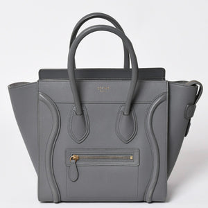 CELINE セリーヌ ラゲージマイクロショッパー ショルダーバッグ ハンドバッグ フィービー期 スリ グレー カーフスキン スエード ゴールド金具 廃盤 美品 中古 4a002931