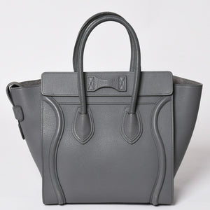 CELINE セリーヌ ラゲージマイクロショッパー ショルダーバッグ ハンドバッグ フィービー期 スリ グレー カーフスキン スエード ゴールド金具 廃盤 美品 中古 4a002931