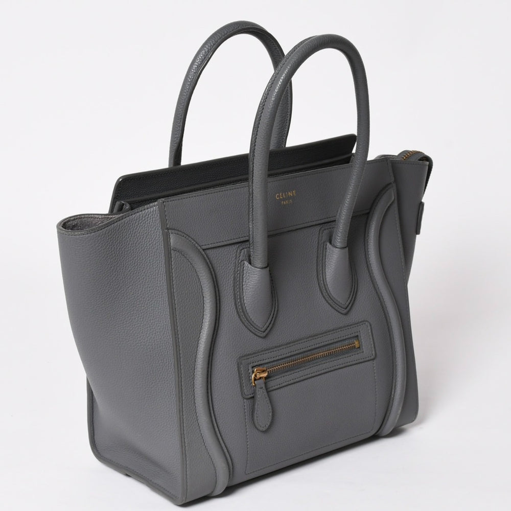 CELINE Luggage Micro Shopper Shoulder Bag Handbag Phoebe Period Pickpocket Gray Calfskin Suede Gold Hardware Out of Print Good Condition Used 4a002931