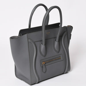 CELINE セリーヌ ラゲージマイクロショッパー ショルダーバッグ ハンドバッグ フィービー期 スリ グレー カーフスキン スエード ゴールド金具 廃盤 美品 中古 4a002931